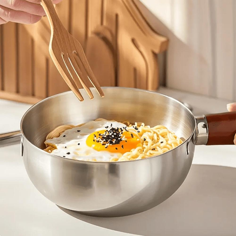 Multifunction Use Stainless Steel Pan Wooden Handle Pan
