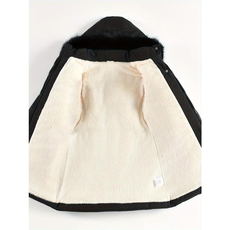 [Stylish Coat] Winter Coat | Stylish Girls' Parka with Faux Fur Hood, Heart-Shaped Diamond Pattern, Warm Mid-Length - Beige, Polyester