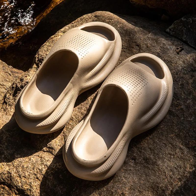 

Летние мужские тапочки из ЭВА, мягкие эластичные шлепанцы для пляжа, ванной комнаты, противоскользящие, на толстой платформе, мужские домашние сандалии, обувь 40-41(suit 25cm) хаки