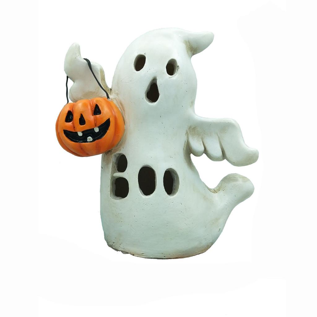 Halloween Solar Powered Resin Witch and Ghost Moon Tree Decoration with Star and Bat Cutouts for Outdoor Indoor Use