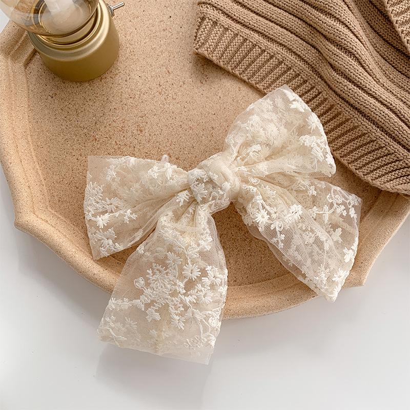 Lace Bow Hair Clip, Embroidered Sweet and Elegant, Ribbon Spring Clip, Internet-famous Girl Headwear Hair Clip