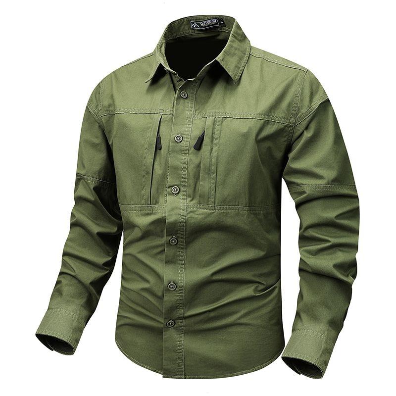 Autumn New Men's Quick-drying Tactical Long-sleeved Shirt Outdoor Workwear Loose Multi-pocket Harajuku Lapel Shirt