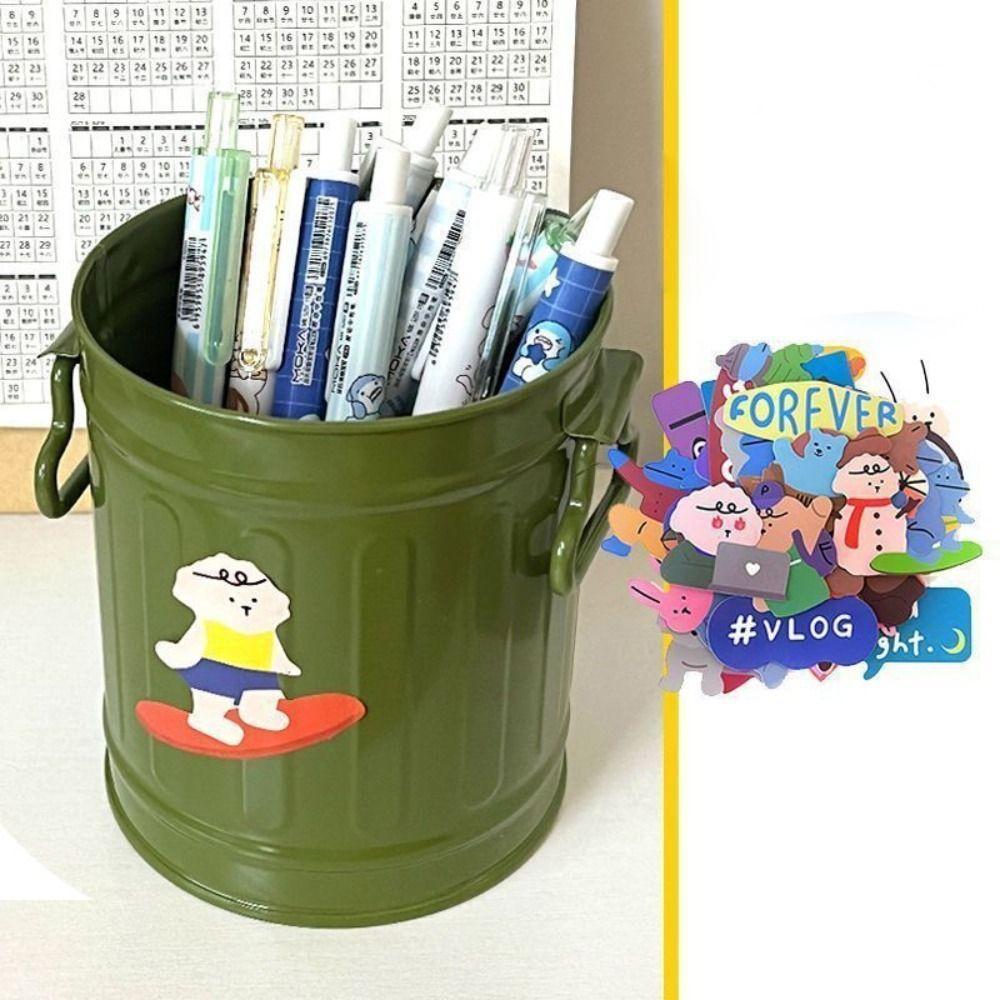 Stationery Large Capacity Desktop Storage Box Lovely Iron Bucket Iron Pen Holder Pen Organizer