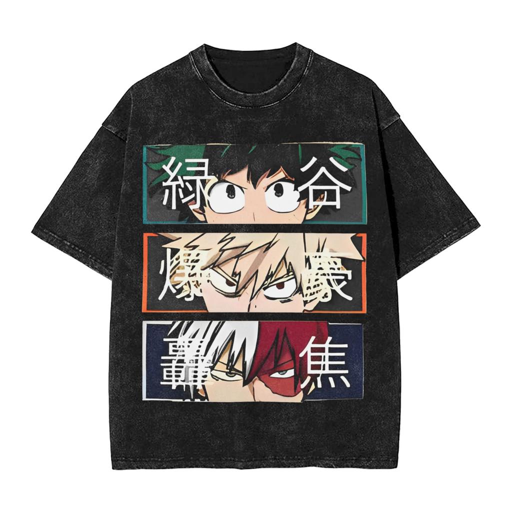 My Hero Academia Aizawa Shouta Anime Design Washed T Shirts Hip Hop Vintage T-Shirt Boku Tees Tops 100% Cotton Harajuku Unisex