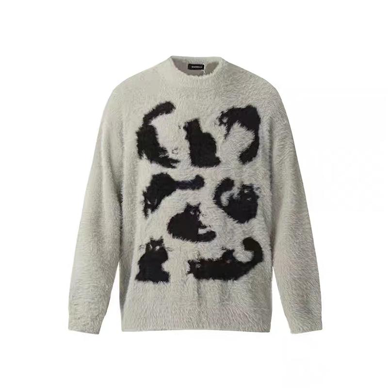 

Осень и зима Новый нишевый ленивый стиль Мягкий клейкий свитер Ретро свободный повседневный пуловер Вязаный свитер Главный тренд 3XL серый