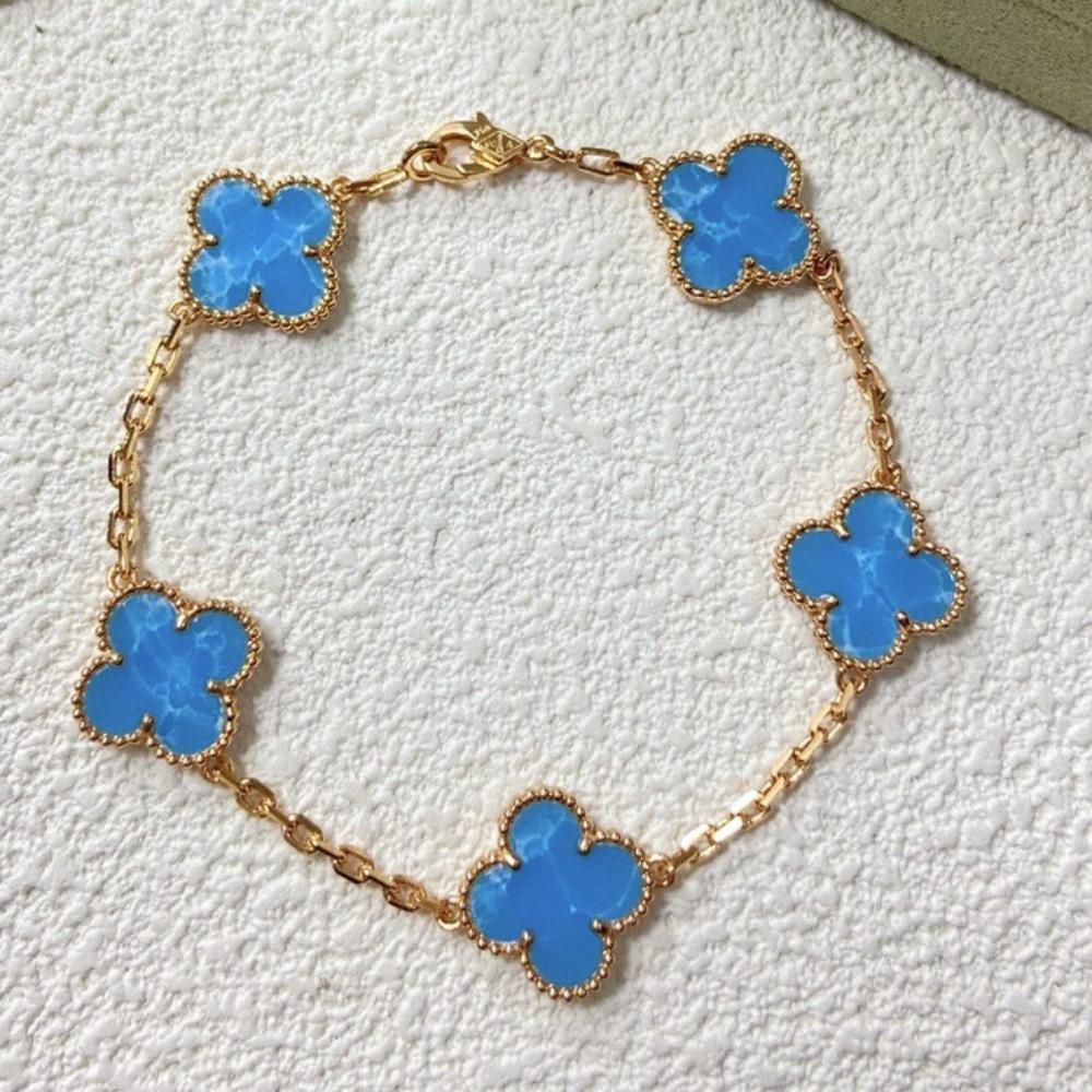 Hochwertiges Kleeblattarmband für Damen Fünf-Blüten-Armband mit natürlichem weißen Perlmutt und rotem Karneol