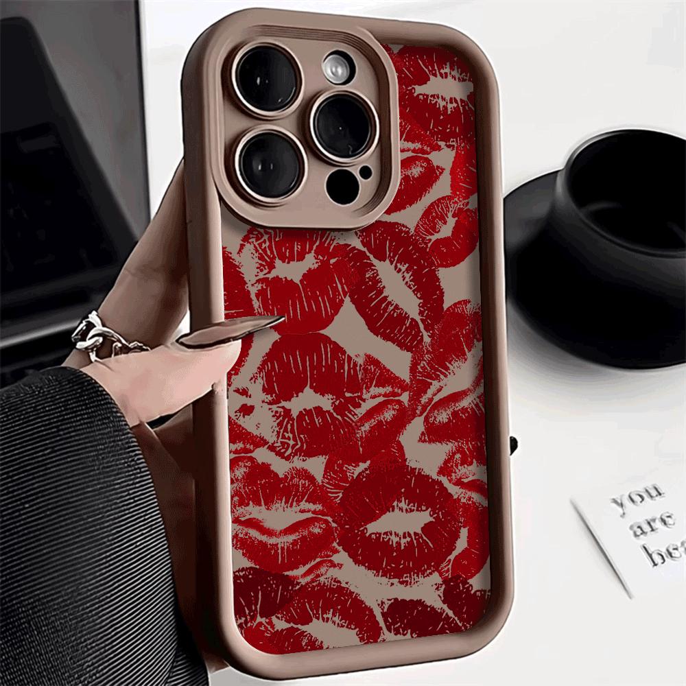 Fashion Sexy Red Lip Print Phone Case For iPhone 16 15 14 13 12 11 Pro Max XS Max X XR 12 13 Mini 14 15 16 Plus Soft Candy Cover