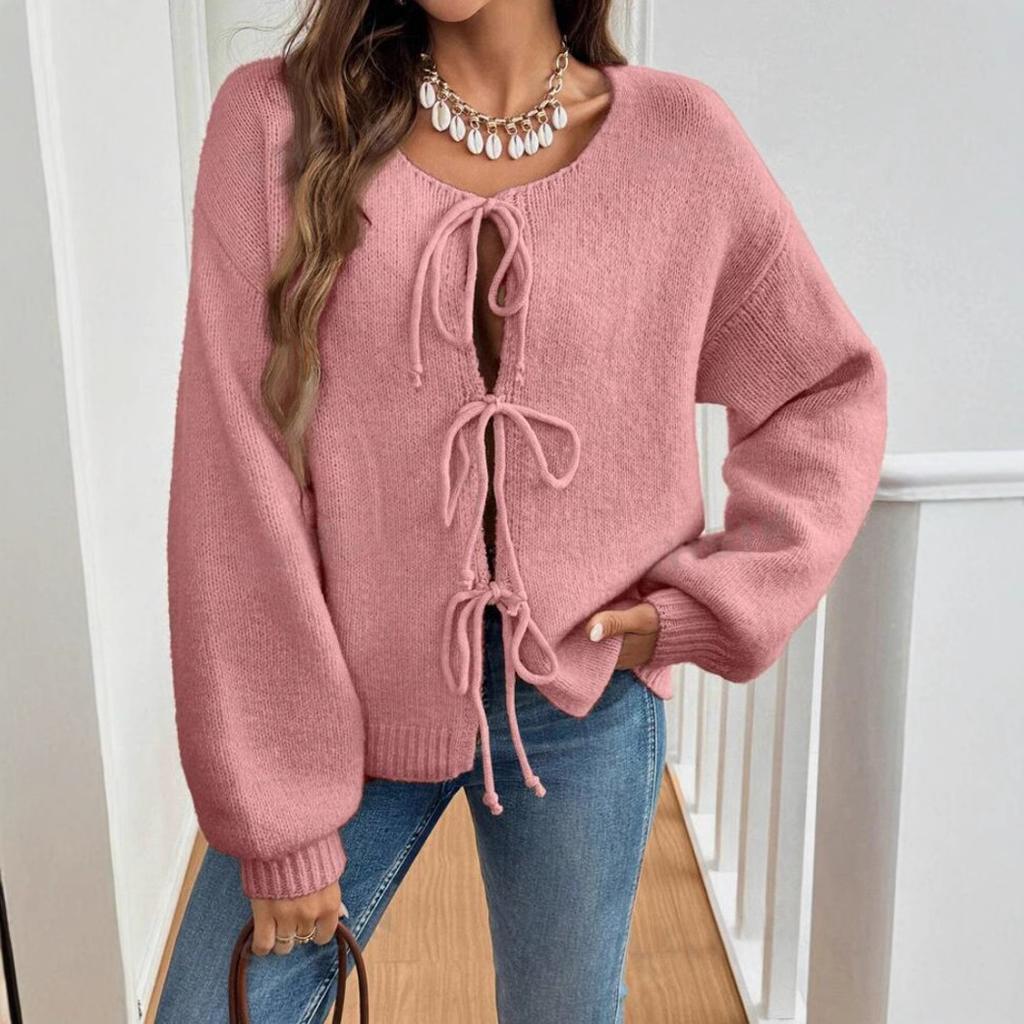 Women's Commuter Casual Loose Solid-coloured Jumper V-neck Autumn and Winter Cardigan with 2025 Autumn and Winter New