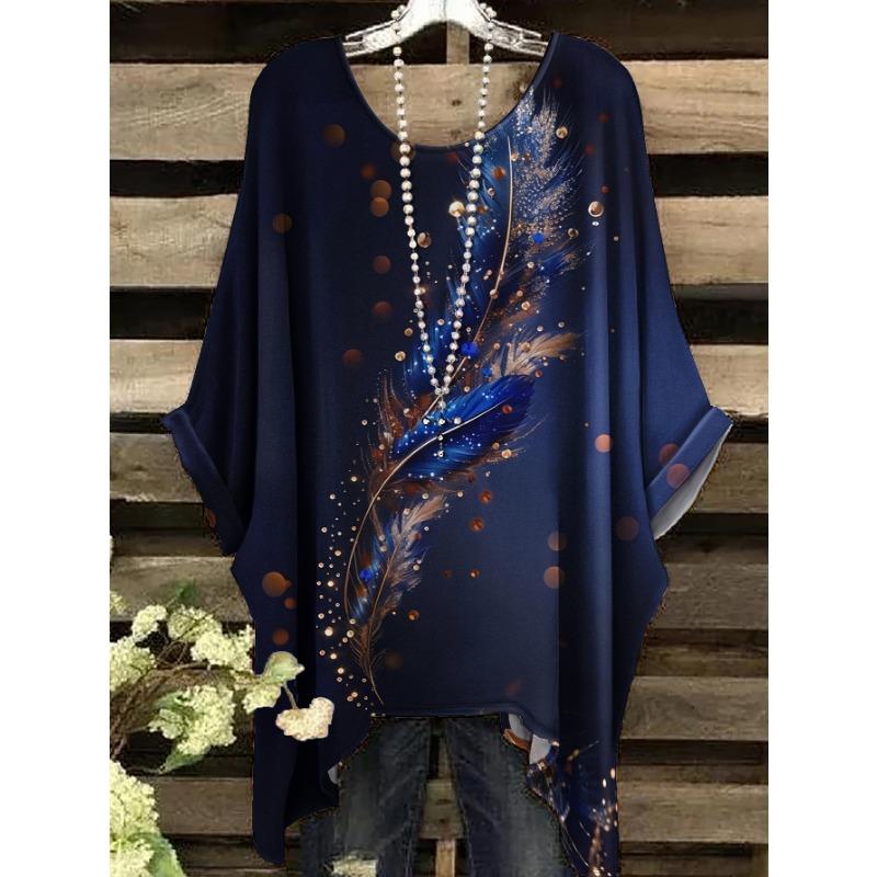 

Summer large size printed round neck short sleeve loose casual T-shirt for women S