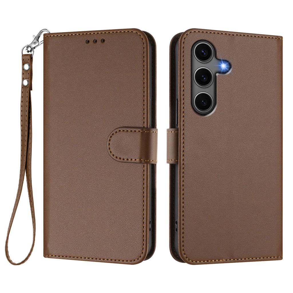 For Samsung Galaxy S24+/Galaxy S25+ Leather Case Wallet Stand Phone Cover with Wrist Strap