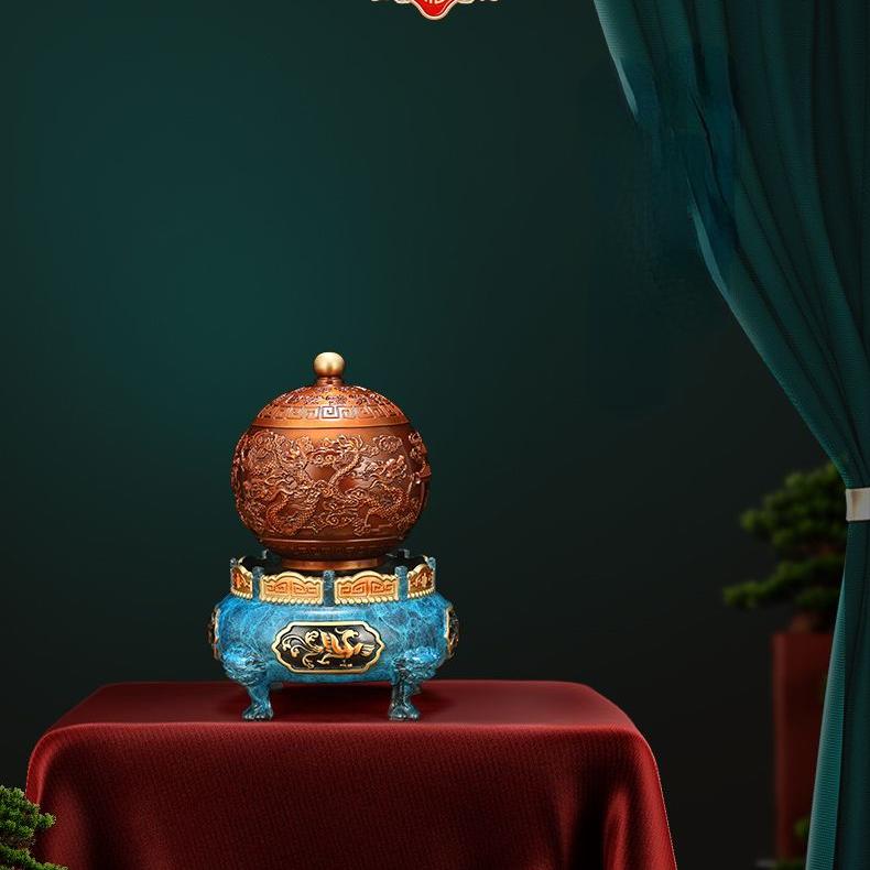 All Copper Nine Turn Qiankun Ding Set Up A Wealth Attracting Incense Burner Living Room Sandalwood and Agarwood Plate
