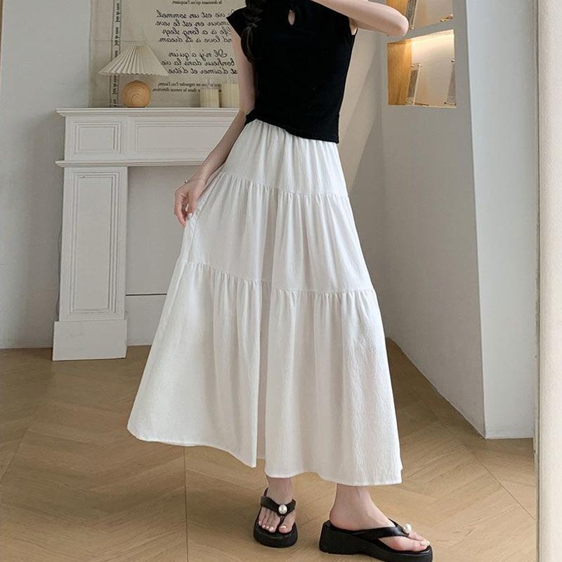Kawaii White Long Skirt Women Japanese Korean Lolita Cute Patchwork High Waist Loose A-line Midi Skirts Casual Soft Girls