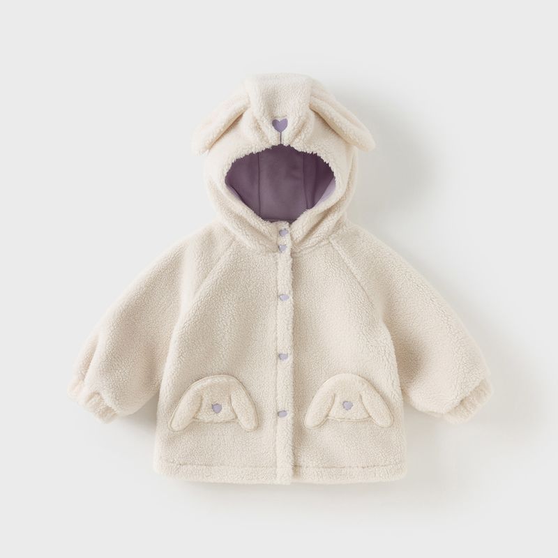 David Bella Girls  Thick Fleece Jacket New Style Kidsren s Hooded Clothes with Bunny Ears Cute Winter Clothes for Girls Oatmeal White [Ready in Stock] 150