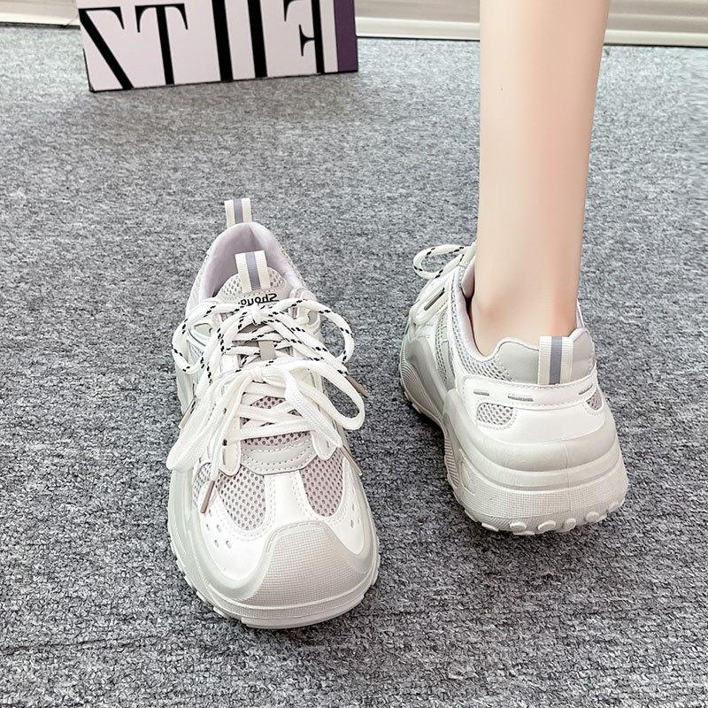 Super fire platform dad shoes women's spring and summer 2025 new breathable mesh small height increase casual sports shoes