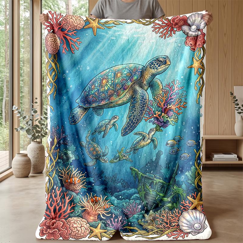 Underwater Sea Life 5 Theme blanket Lightweight Warm Flannel Blanket Decorative Throw Blanket for Home Decoration