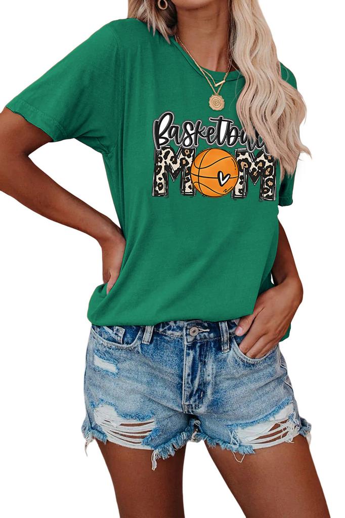 Summer crewneck Tshirt basketball mom print new loose fashion shortsleeved top Womens casual pullover