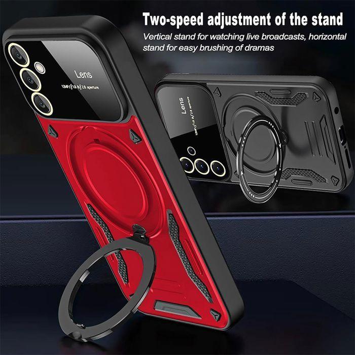 Coque pour Samsung Galaxy A57 5G, Antichoc avec Cercle Magnétique - Rouge - 2 Verres Trempés
