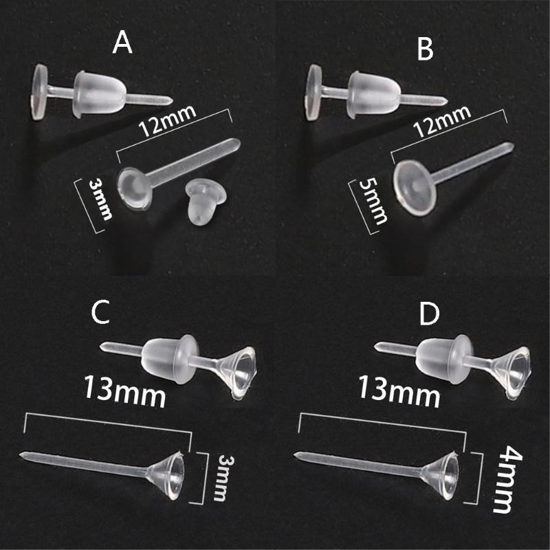 100 Sets Plastic Earring Posts & Backs for Sensitive Ear Invisible Sport Earring