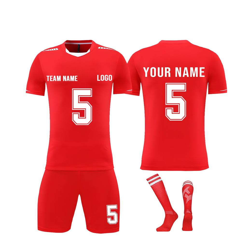Men Soccer Uniform Set Short Sleeve Jersey Shorts Socks Quick Dry Athletic Team Sportswear for Training Match