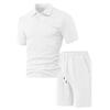 Fashion Men's Textured Polo Shirt 2-Piece Set Casual Short Sleeve Top & Shorts Tracksuit
