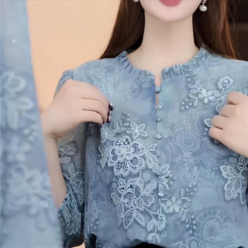 Chiffon Seven-Sleeve Summer 2026 Top for Middle-Aged & Elderly Women - Breathable, Fashionable Mother's Wear