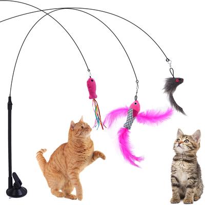 Cats Toys Feathers Cat Wand Interactive Toy Kitten Toys with Suction Cup Detachable Feather Replacements Pet Toy Cat Accessories