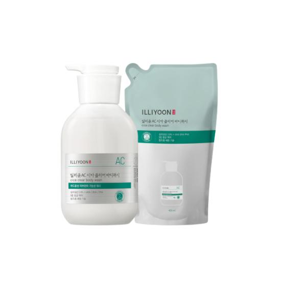 ILLIYOON Cica Acne Clear Body Wash Back Acne Care Soothing Cleanser Set 400ml + 400ml Refill