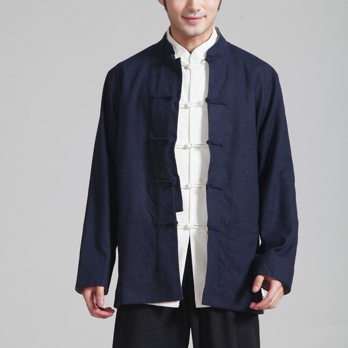Men's Reversible Cotton and Linen Ethnic Tang Suit, Long Sleeve, 2973 Style