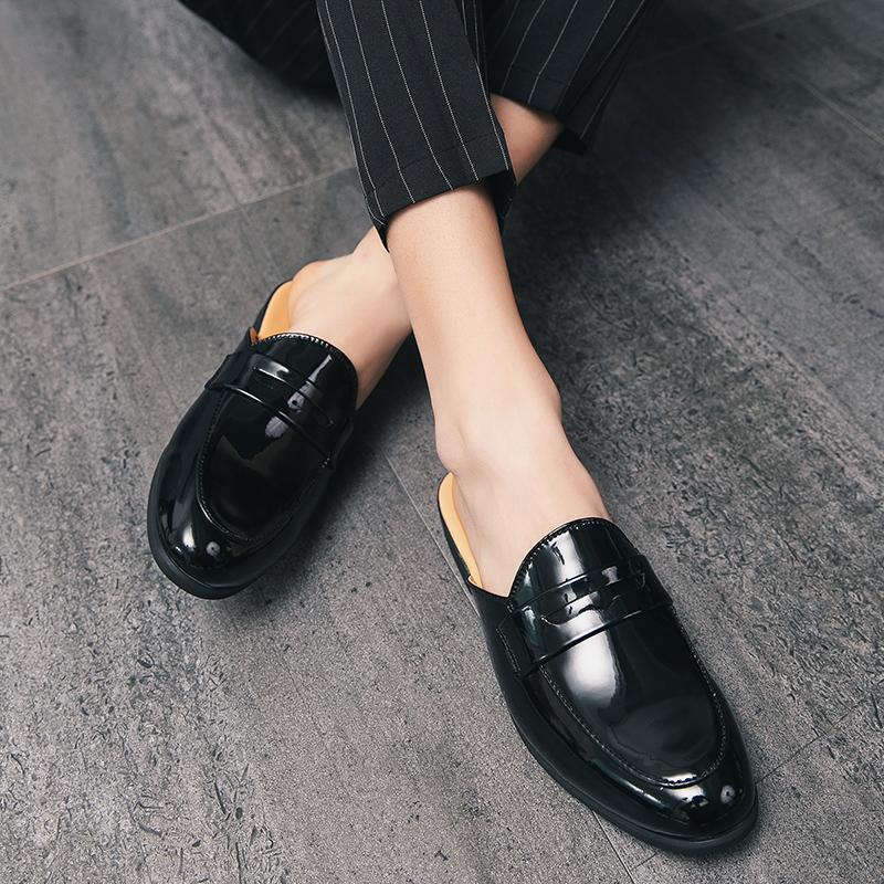 Fashion Men Fashionable Slippers Men Casual Comfortable High-end Semi Leather Shoes for Indoor  Outdoor Slippers Men Sizes 38-46