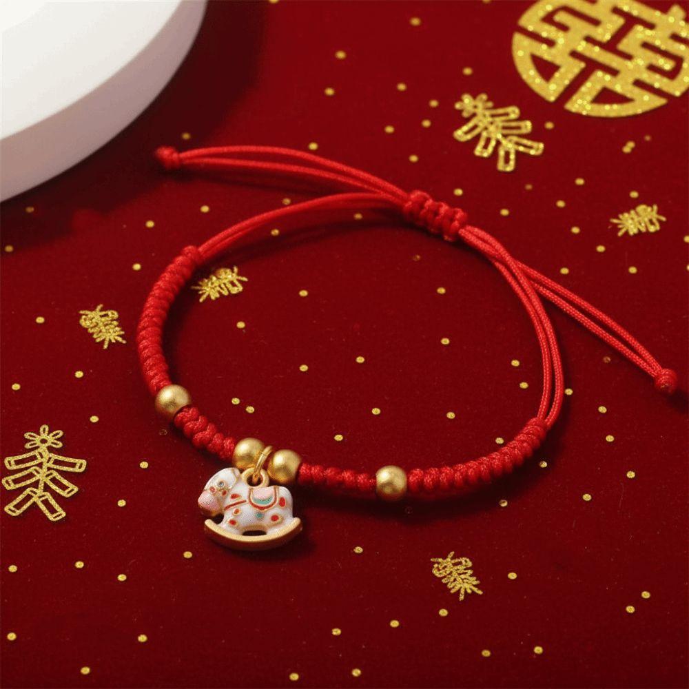 New Year Horse Year Bracelet Chinese Style Red Rope Weave Bracelet Lucky Pony Red Rope Girls