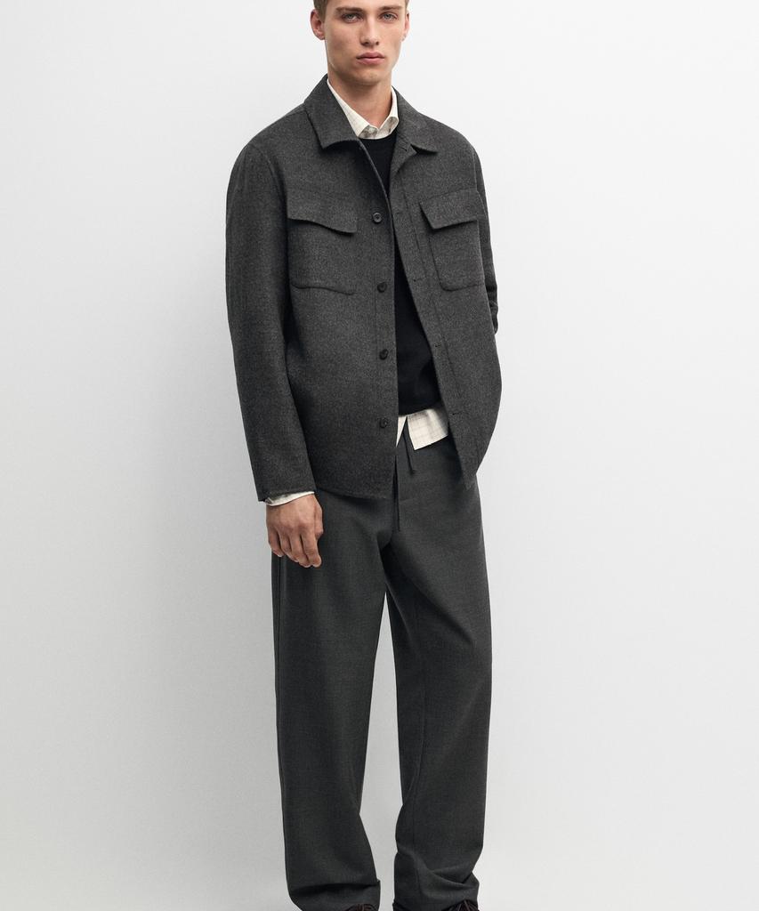 Massimo Dutti Wool Blend Overshirt With Pocket Details