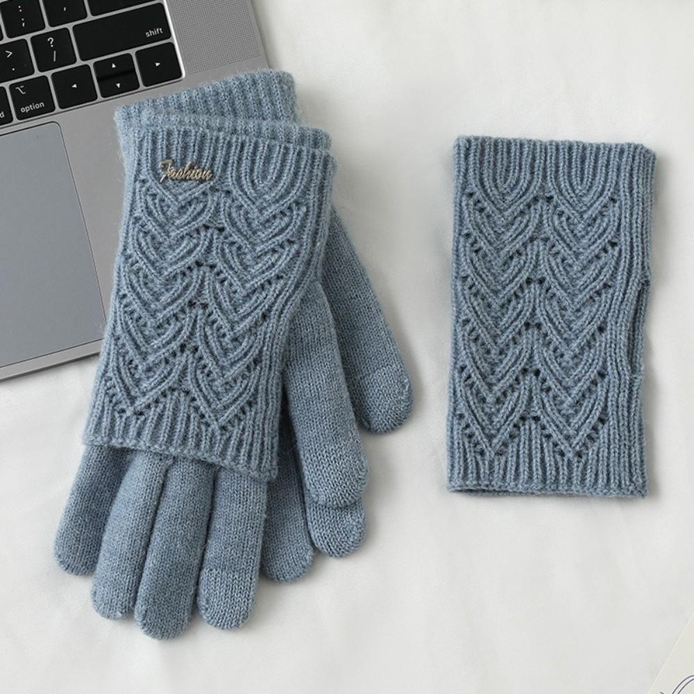 Solid Color Knitted Gloves Dual-purpose Cycling Gloves Kawaii Five-finger Mittens  Girls
