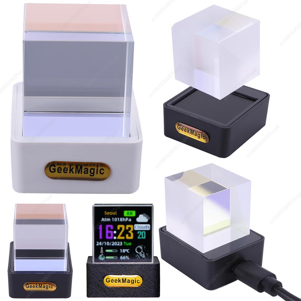 Crystal Cube Photo Display Holographic Desktop Smart Weather Station Digital Clock with GIF Animations Album