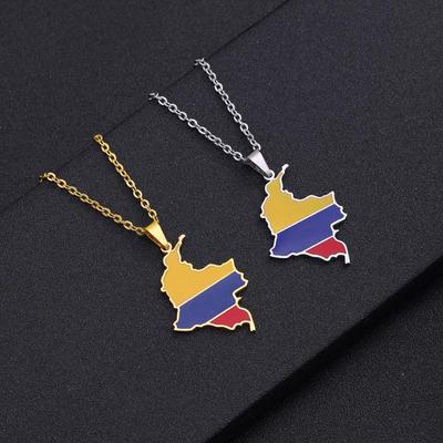 Collana in Acciaio Inossidabile con Ciondolo a Goccia Etnico Geometrico Colombiano per Coppie