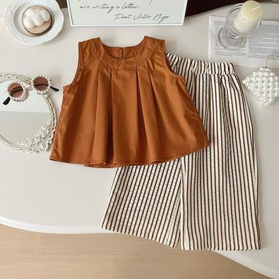 Mädchen Sommer Niedlich Frisch Temperament Set Ärmelloses Top + Gestreifte Hose Zweiteiliges Set