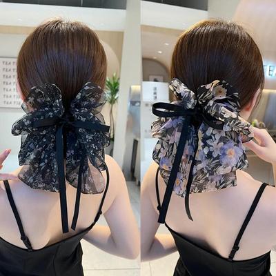New Bowkont Hair Claw Clip For Women Crab Clamp Barrettes Girls Party Hair Accessories Sweet Floral Chiffon Shark Clip Hair Claw