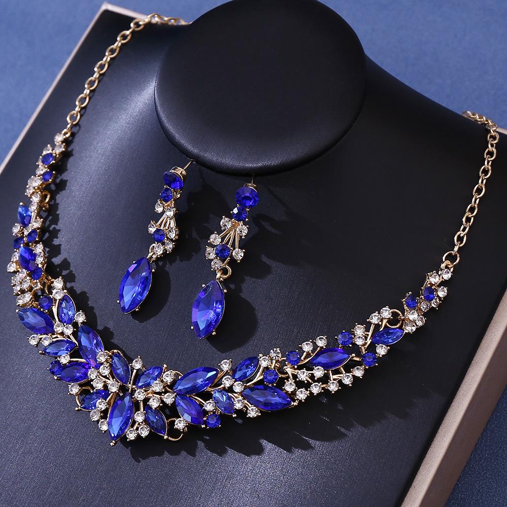 DIEZI 5 Farben Luxus Kristall Diadem Halskette Ohrringe Für Frauen Hochzeitsparty Elegant Braut Braut Strass Krone Accessoires