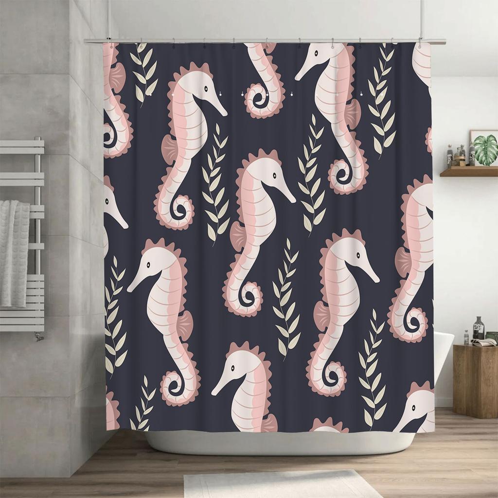 Seepferdchen Bade Duschvorhang Wasserdichter Stoff Dekorativ Zuhause Badezimmer Fenster Sichtschutzfolie Für Kinderzimmer Dekoration Anpassbar