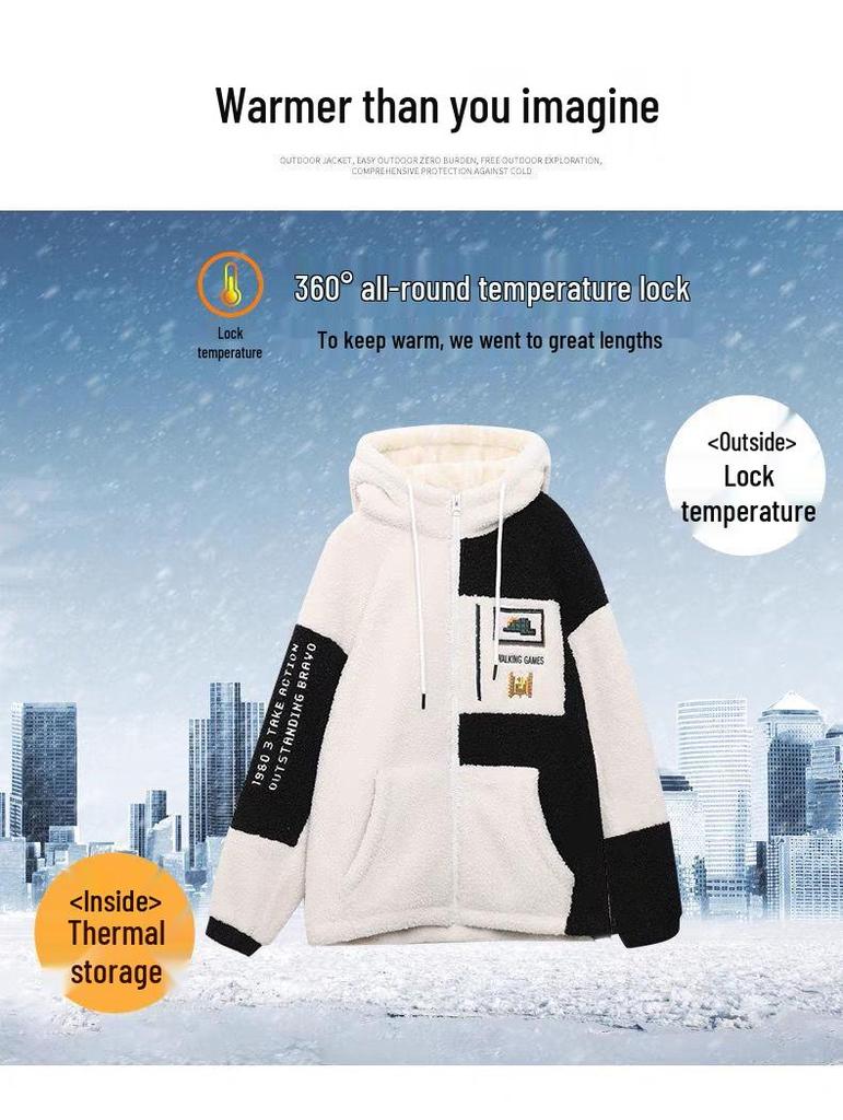 Korean Style Plus Size Mid-Length Lambswool Hoodie for Women - Slimming, Versatile, Thickened, and Cozy.