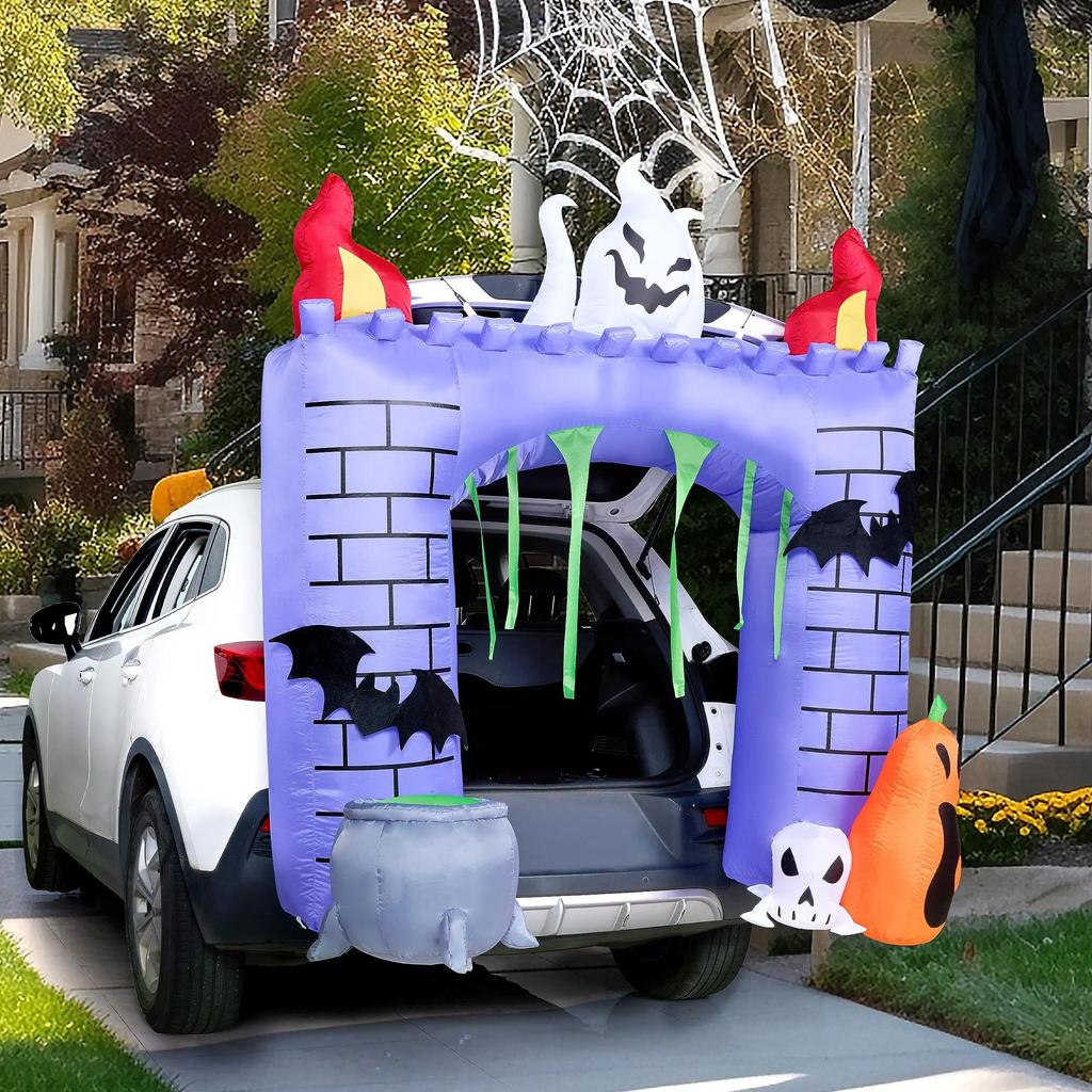 Joyfy Halloween Inflatable 6 FT Haunted Castle Decoration Trunk Treat Car Decorations Kit Ghost and Pumpkin for Halloween Party
