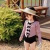 Ballet Girl 2024 Long Sleeve One-Piece Bow Swimsuit with Cover-Up for Girls - Ideal for Spring Holidays