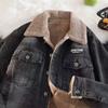 Men's Winter Denim Jacket: Thick, Warm, Trendy, Versatile, Windproof, Velvet-Lined, Fashionable Lapel, Multi-Pocket Outerwear