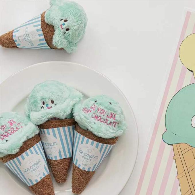 Cute Ice-Cream Shape Plush Dog Chew Toy with Interactive Smell Slow Food Search & Vocal Hidden Treat Features