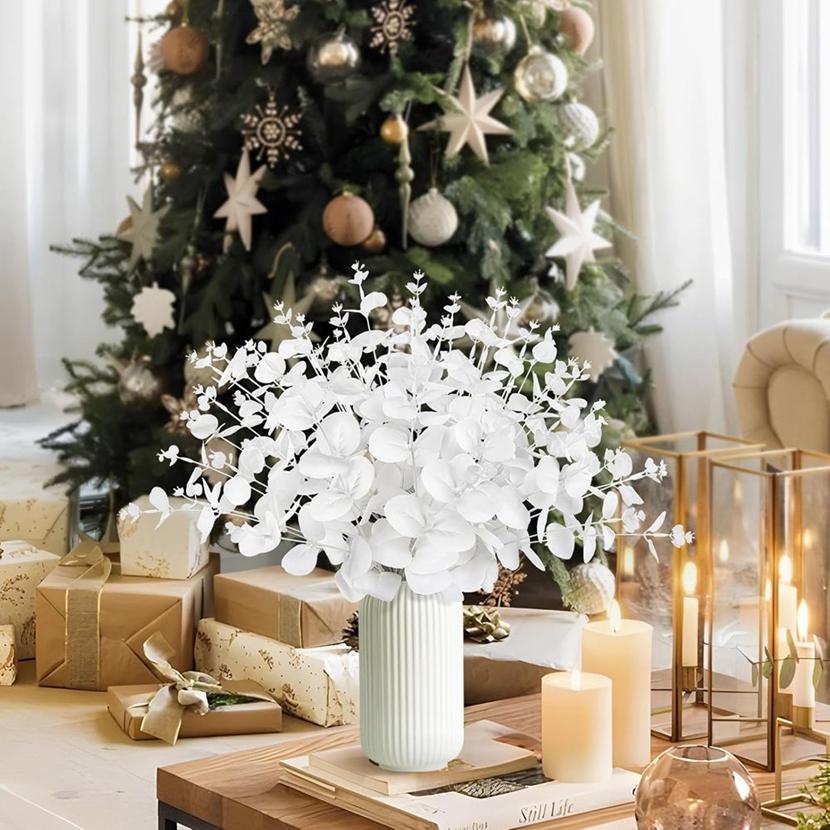 Artificial Plants White Eucalyptus Leaf Christmas Home Vase Indoor Garden Bonsai UV Protection Wedding Wreath Diy Gift Box Decor