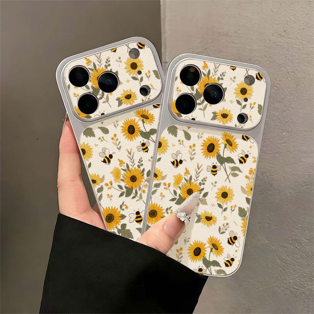Bee Chrysanthemum Is Suitable for Apple 17 Mobile Phone Case iPhone15promax All-inclusive 16Pro Leather Pattern 14 Simple Ins
