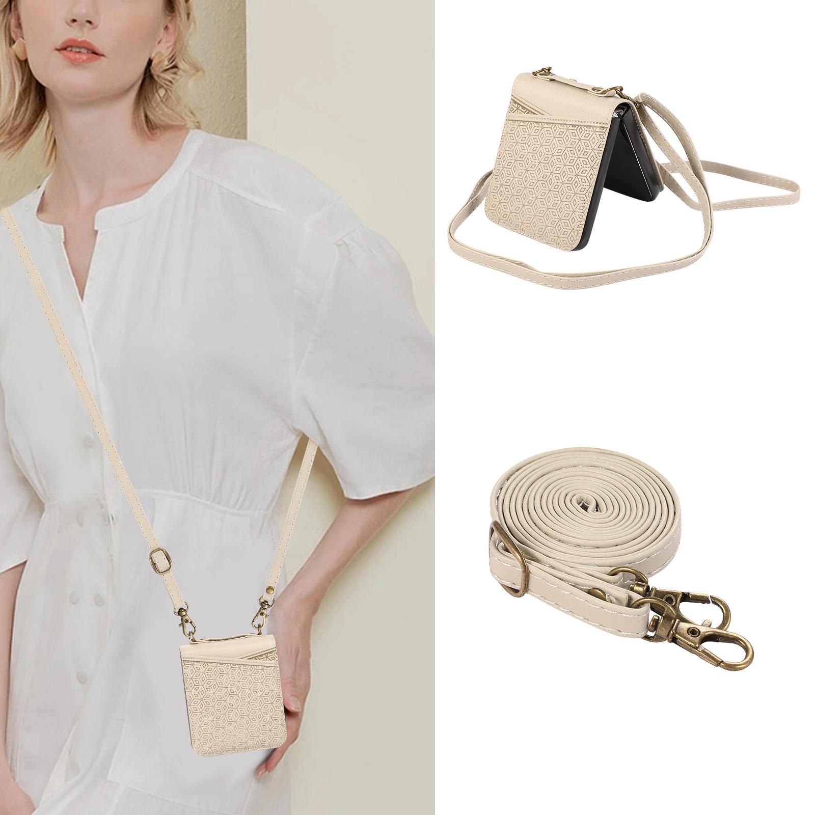 

Для Samsung Galaxy Z Flip 6 Z Flip 5 5G Кожаный чехол-кошелек через плечо с ремешком для Samsung Z Flip 4 Z Flip 3 5G Противоударный чехол с веревкой для переноски Samsung Galaxy Z Flip 6 бежевый