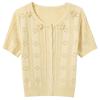 Sancai Women's Round Neck Short Sleeve Knit Cardigan