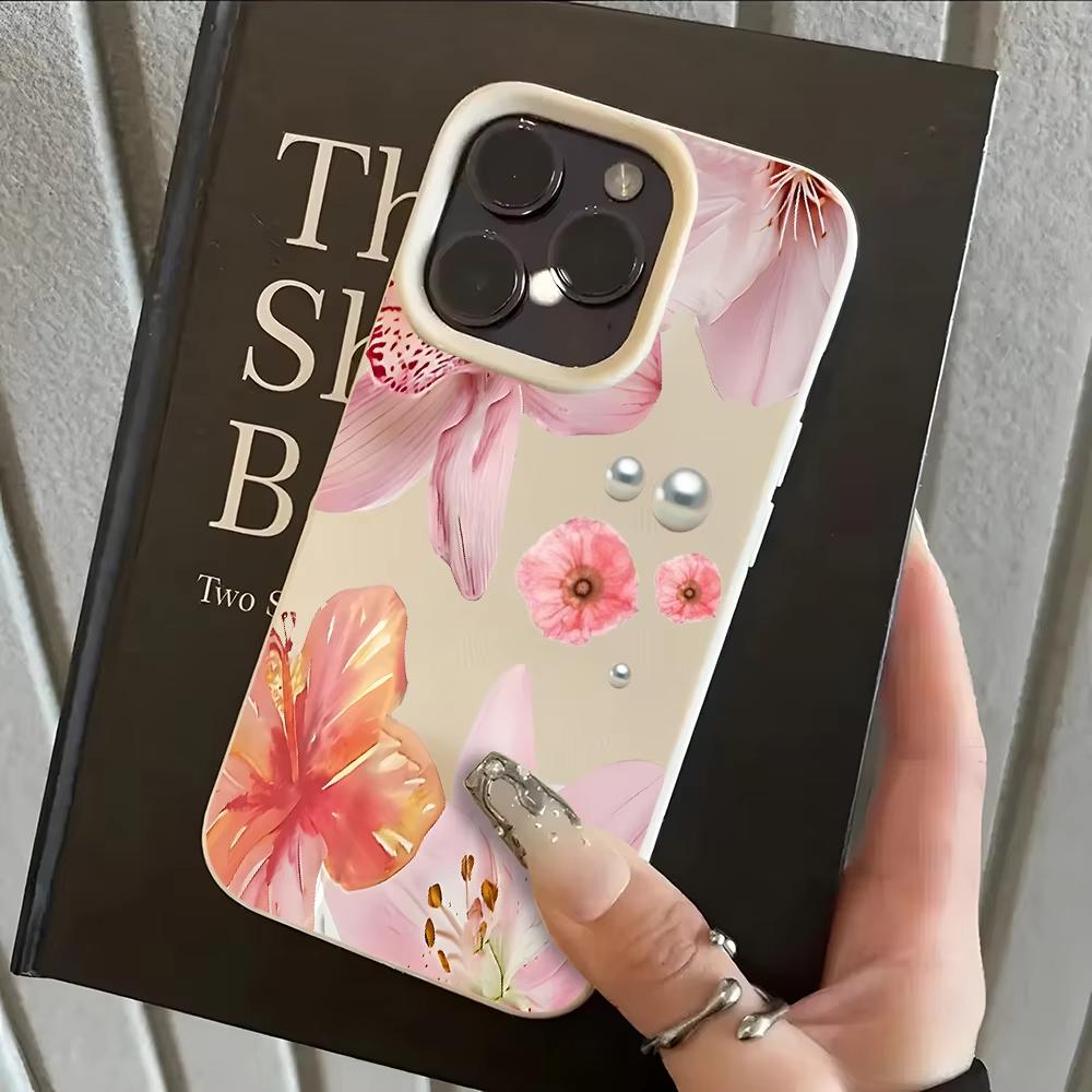 Cute Pearl Pink Floral Lychee Soft Phone Case For iPhone 11 12 13 14 15 16 17 Pro Max 15 14 Plus 17 Air X Xs XR Silicone Cover