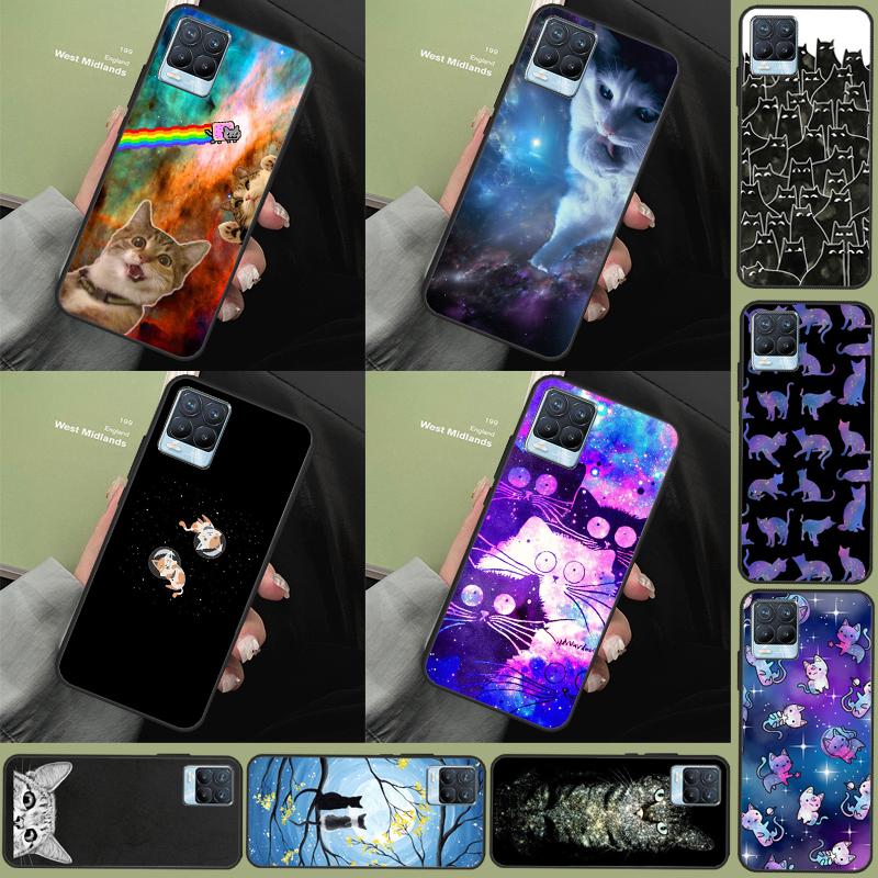 Space Happy Cats For Realme 11 10 12 13 14 Pro Plus GT 5 6 6T GT7 Pro C67 C61 C53 C51 C21Y C25S C55 C75 Case