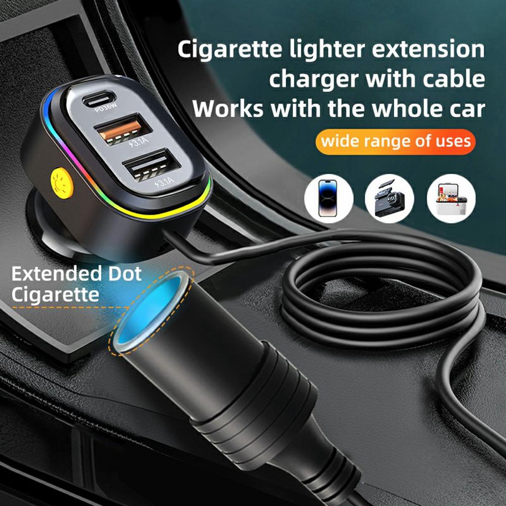 

YQ9 Type-C+Dual USB Car Front Rear Seat Cigarette Lighter Charger for 12-24V Vehicles As Shown A